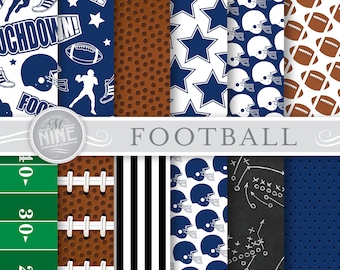 FOOTBALL Digital Paper / Navy Blue Football Printables / Football Patterns, Sports Theme, Football Downloads, DIY Football Party Paper