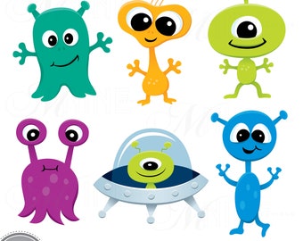 ALIEN Clip Art | Aliens Clipart Downloads | Space Alien Party Downloads | Cute Alien Theme | Spaceship Clipart | Vector Aliens
