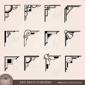 ART DECO Corners Clipart Digital Clip Art, Instant Download, Vintage Design Elements Antique Borders Clip Art Silhouette Vector AI Png Svg