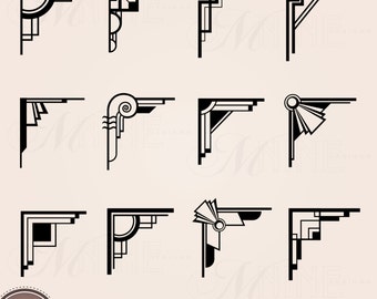 ART DECO Corners Clipart Digital Clip Art, Instant Download, Vintage Design Elements Antique Borders Clip Art Silhouette Vector AI Png Svg