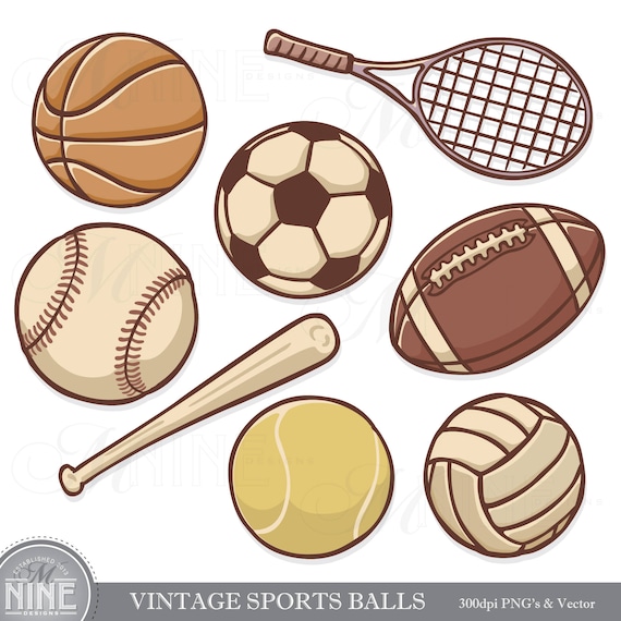 VINTAGE SPORTS BALLS Clip Art Sports Clip Art Downloads Etsy Finland