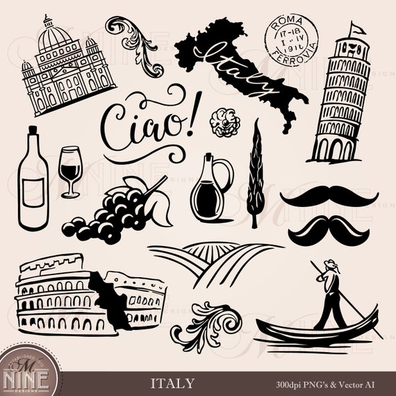 ITALY Clip Art Italian Accents Design Elements Italy Downloads Vector Italian  Wine Clipart Rome Travel Png Svg Silhouette Clip Art - Etsy Canada