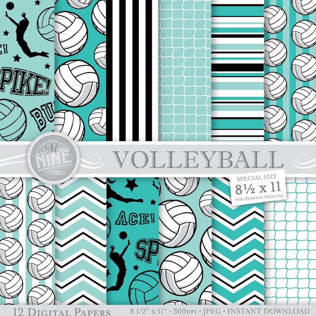 VOLLEYBALL Digital Paper Volleyball Party Printables Turqoise
