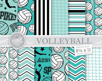 VOLLEYBALL Digital Paper | Volleyball Party Printables | Turqoise Volleyball Patterns | Sports Theme Party | 8 1/2 x 11 Volleyball Downloads