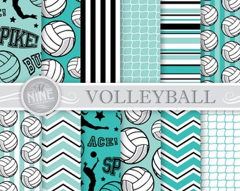 VOLLEYBALL Digital Paper | Volleyball Party Printables | Turqoise Volleyball Patterns | Sports Theme Party | Light Teal Volleyball Downloads