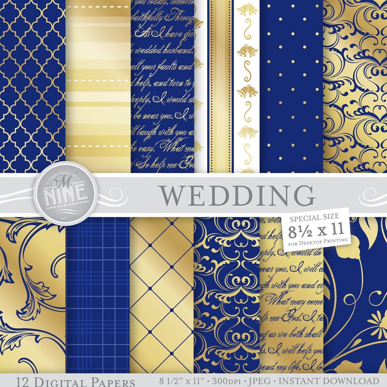 NAVY and GOLD WEDDING Digital Paper / Navy Gold Wedding Etsy