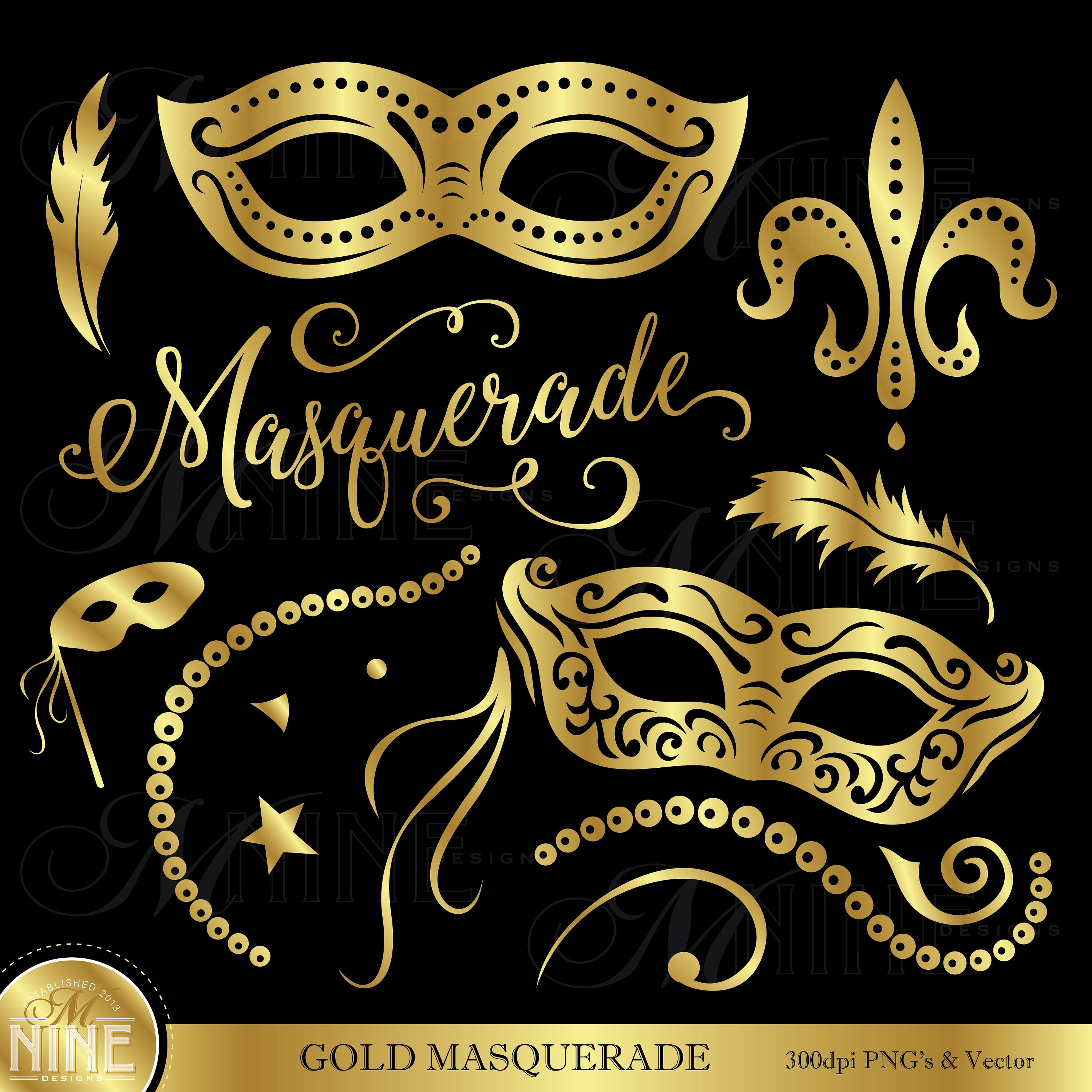 Gold Masquerade Clip Art Masquerade Clipart Downloads Etsy