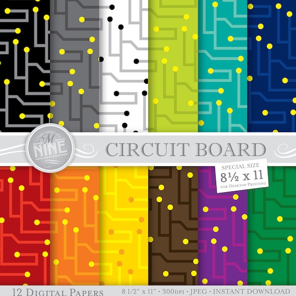 CIRCUIT BOARD Digital Paper / Robot Printables / 8 1/2 x 11 Circuit Patterns Download, Instant Downloads, Scrapbook Paper