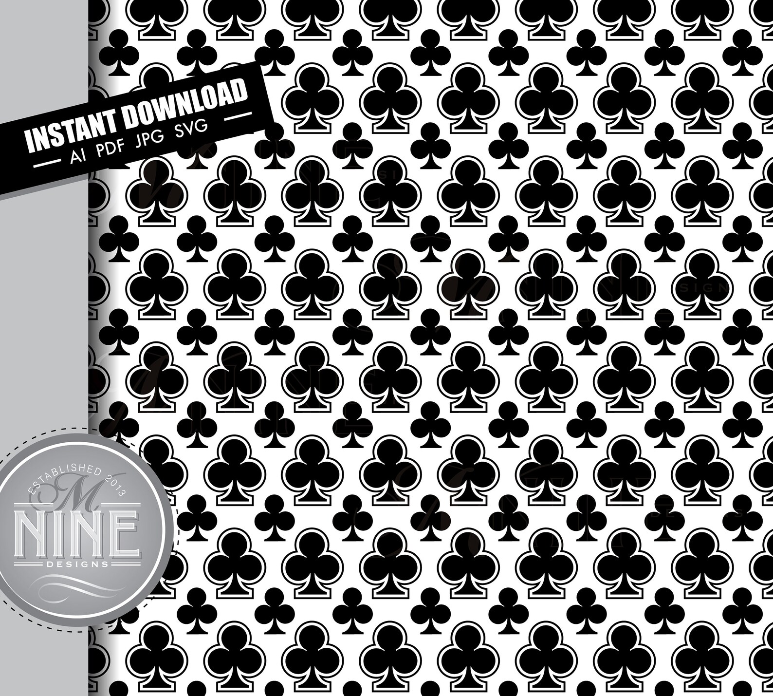 Clubs Pattern Digital Paper Playing Card Clubs Svg Cut File Etsy