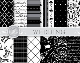 Black and White WEDDING Digital Paper / Wedding Printable Paper / Wedding Downloads, Wedding Patterns Wedding Scrapbook Prints