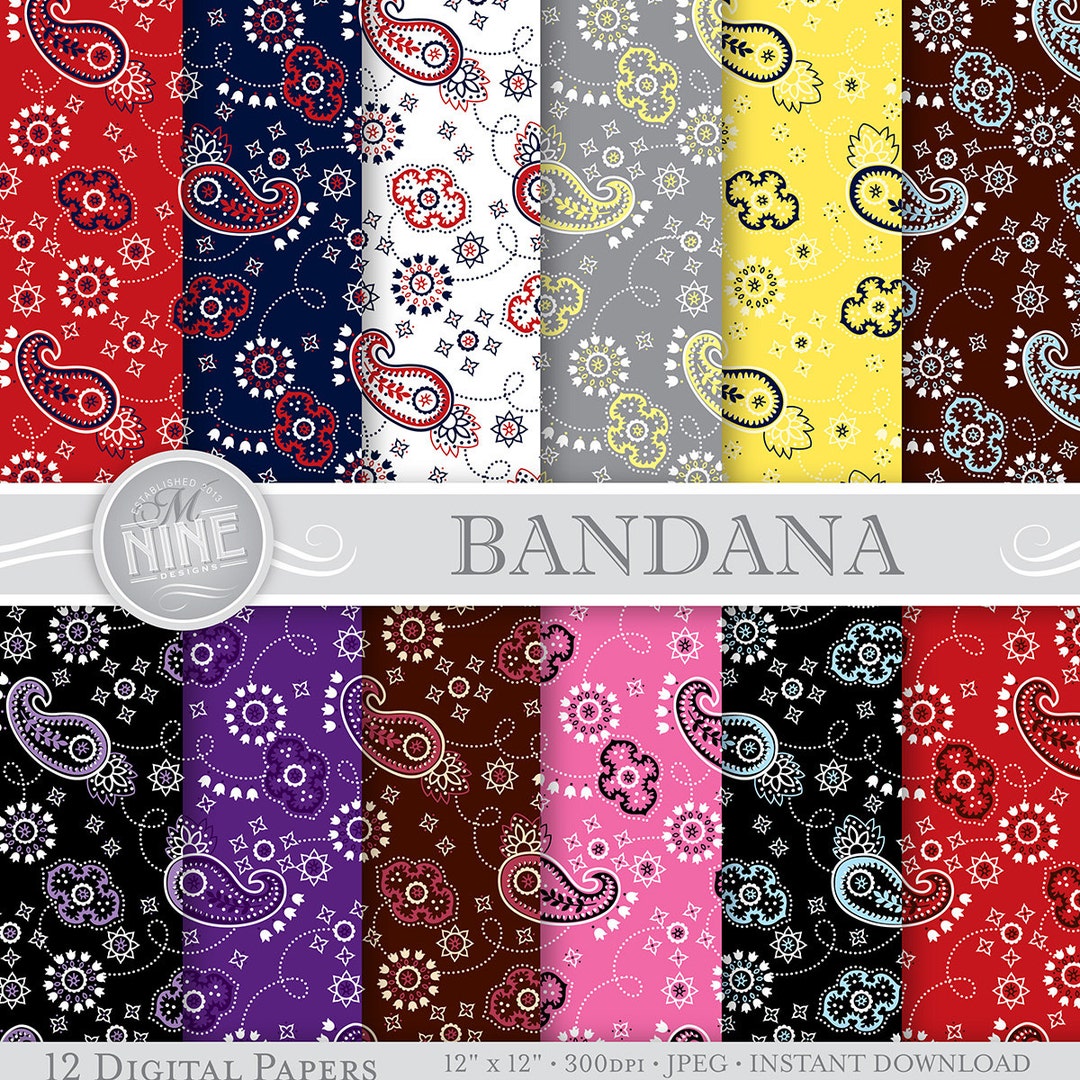 Multicolor BANDANA Print 12 X 12 Digital Paper Pack Pattern Prints ...