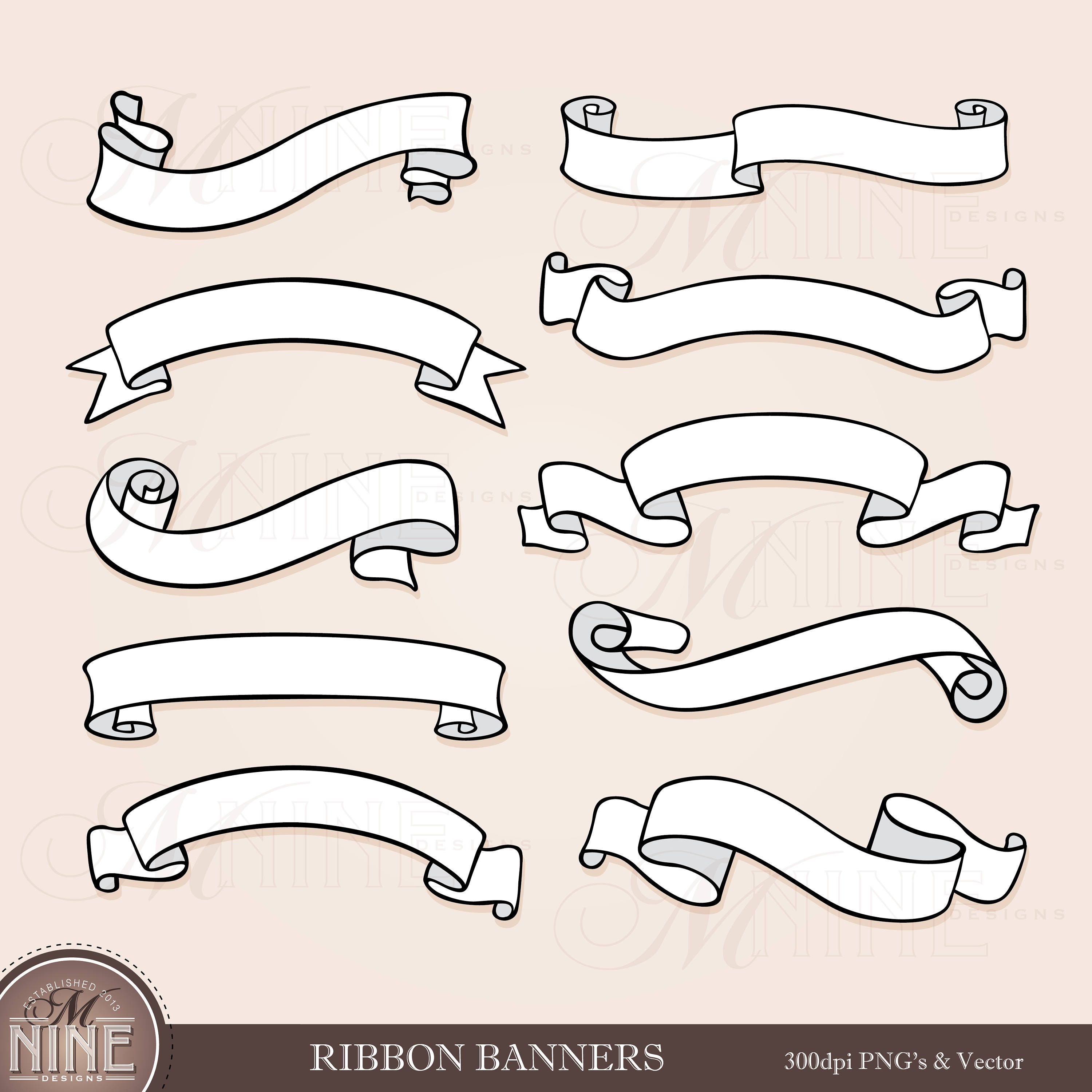 Ribbon Banners Clip Art Banner Clipart Downloads Banner Etsy Uk