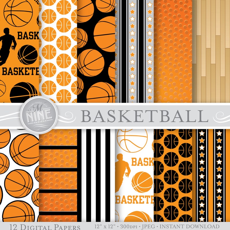 BASKETBALL Digital Paper / Basketball Party Printables / | Etsy