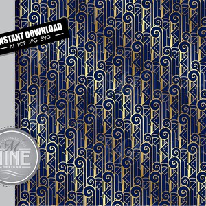 Navy Blue and Gold Art Deco Pattern Digital Paper Roaring 20's Art Deco ...