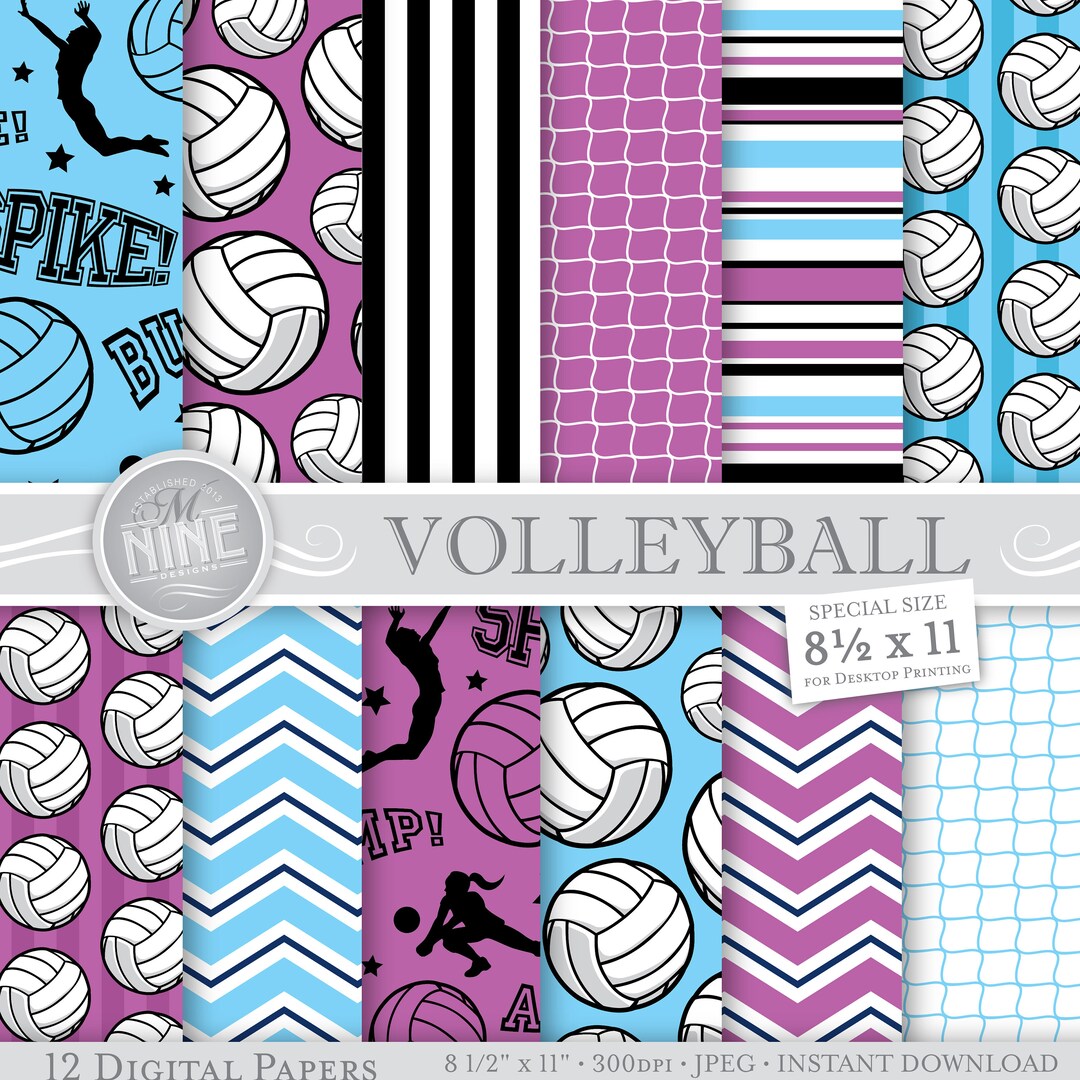 VOLLEYBALL Digital Paper / Volleyball Party Printables / 8 1/2 X 11