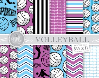 VOLLEYBALL Digital Paper / Volleyball Party Printables / 8 1/2 x 11 Volleyball Patterns, Sports Theme Party, Volleyball Downloads