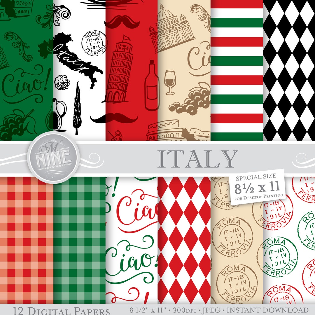 ITALY Digital Paper 8 1/2 X 11 Italian Theme Pattern Prints Vacation ...