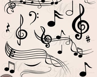 MUSIC NOTES Clip Art / Music Theme Clipart / Music Notes Download, Vector Scrapbook Clipart Png Svg Silhouette Clipart