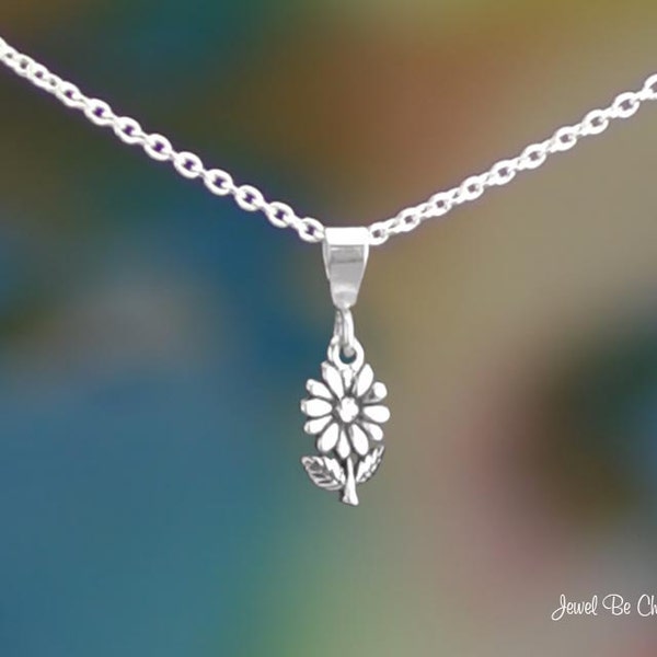 Tiny Sterling Silver Daisy Necklace 16-24" Chain or Pendant Only .925