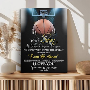 Arte mural motivacional de baloncesto - Impresión con frase "Soy la tormenta" - Decoración deportiva inspiradora - Carta de amor de una madre - Regalo para la habitación de un adolescente