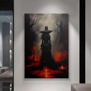 Witch in Flames Art Print: Dark Fantasy Gothic Decor