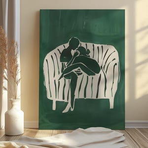 Arte mural minimalista de pareja abrazándose, póster de arte lineal abstracto, decoración moderna verde para el hogar, impresión de ilustración de amor íntimo