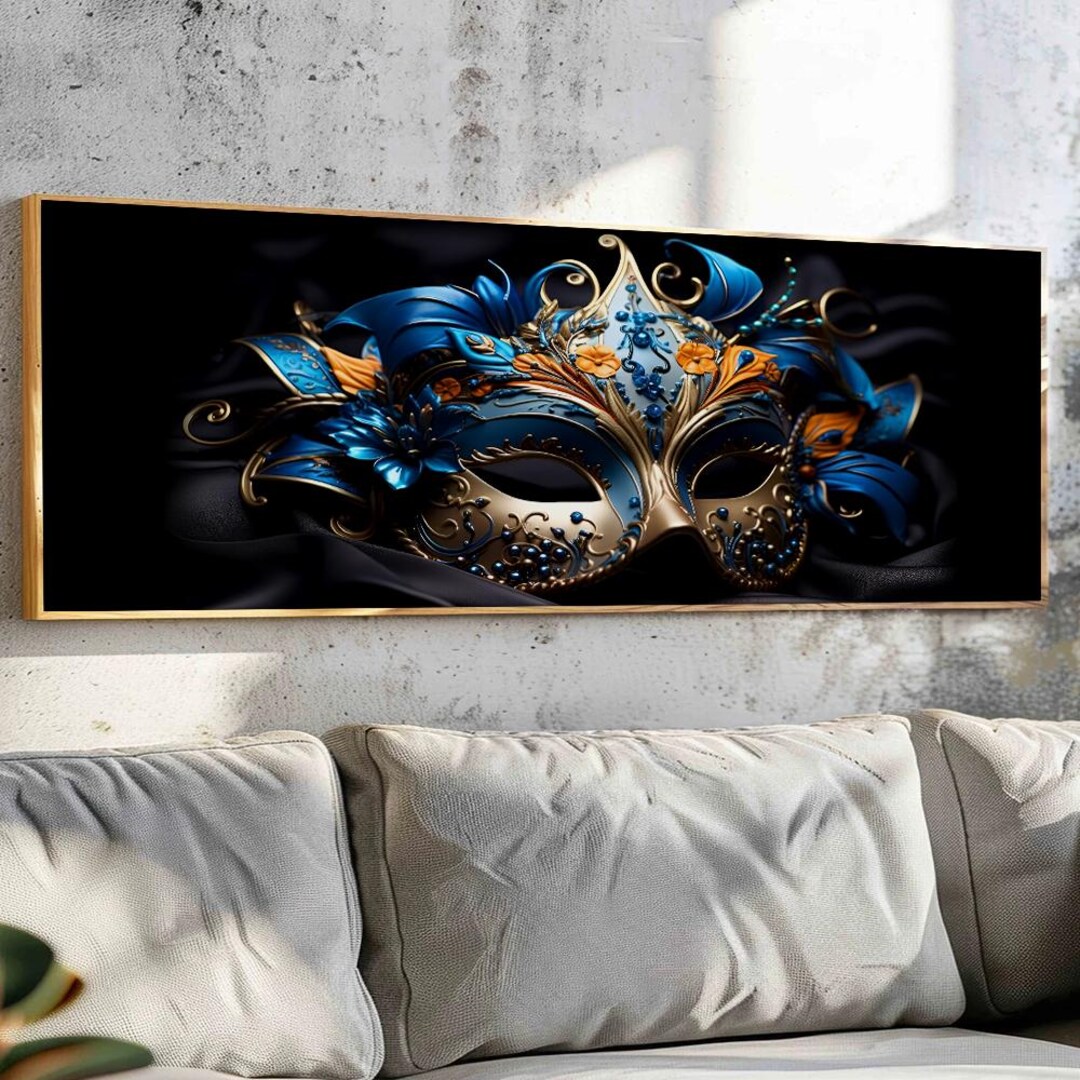 Blue and Gold Masquerade Mask Canvas Print: Venetian Style Wall Art - Etsy