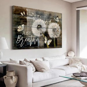 Dandelion & Butterfly Canvas Print: Rustic Wood Wall Art