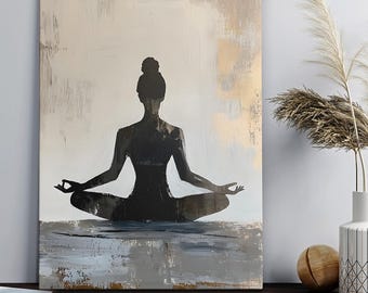 Arte mural minimalista de yoga, impresión de silueta de mujer meditando, póster de mindfulness zen, decoración espiritual moderna para el hogar