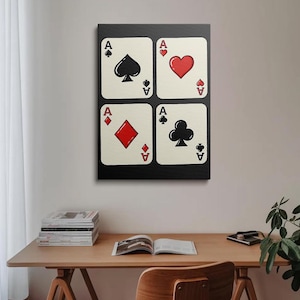 Lienzo decorativo de cuatro ases: impresión de cartas de póker, decoración para salas de juegos de casino, póster moderno de naipes para decoración de pared de bar o salón.
