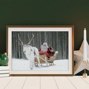 Rustic Christmas Canvas Art: Santa Sleigh Ride, Winter Snow Scene