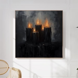 Gothic Candle Wall Art, Handmade Frame Black Candle Painting, Dark Aesthetic Home Decor, Halloween Gothic Room Decor