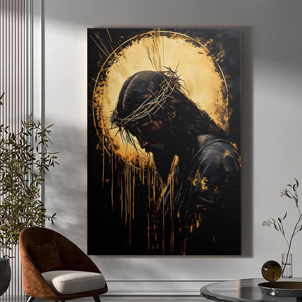 Jesus Crown of Thorns Art - Sacred Gold Halo Painting - Religious Wall ...