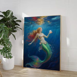Fantasy Mermaid Canvas Art: Underwater Ocean Goddess Wall Decor