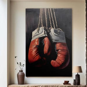 Vintage Red Boxing Gloves Canvas Art: Gym Wall Decor