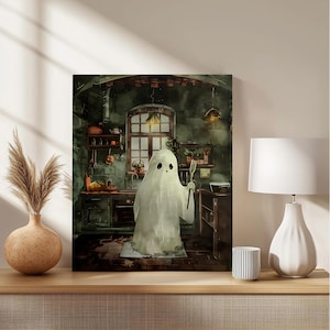 Geist in der Küche - Halloween Poster - Stimmungsvoller Leinwanddruck, Gothic Küchendekoration, gruseliges Retro Poster