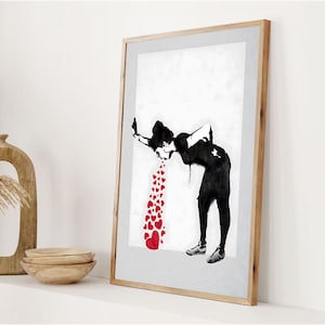 Modern Street Art Love Hearts Wall Print Minimalist Graffiti Style Poster, Contemporary Urban Wall Decor, Black White Red Art Print for Home