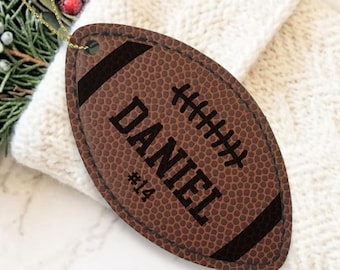 Personalized Football Christmas Ornament, Custom Name & Number Leather Ornament, Football Player or Coach Appreciation Gift for Sports Team