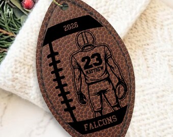 Custom Football Player Christmas Ornament, Personalized Number & Team Leather Ornament, Football Senior Night Gift, Youth Sports Keepsake