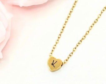 Custom Engraved Heart Charm Necklace, Sterling Silver Dainty Jewelry, Personalized Initial Anniversary Gift, Mini Heart Pendant Gift for Mom