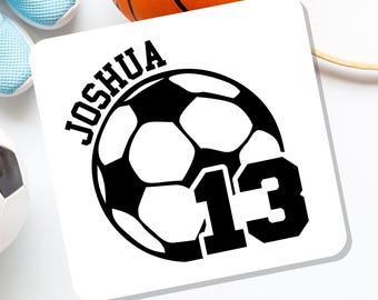 Personalized Soccer Decal with Name and Number, Custom Soccer Ball Sticker, Soccer Name and Number Label, Sports Water Bottle, Car Window