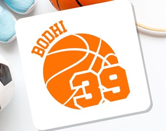 Custom Basketball Sticker, Personalized Name & Number Decal, Sports Laptop Sticker, Waterproof Water Bottle Decal, Basketball Car Decal