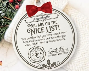 Personalized Santa's Nice List Ornament from Santa Kids Christmas Stocking Tag, North Pole Delivery from Santa Elf, Custom Xmas Gift Tag