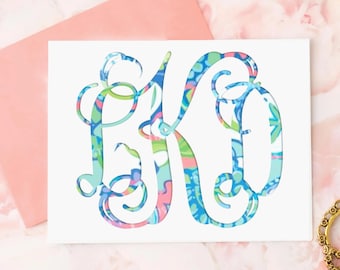 Floral Computer Vine Monogram Decal Sticker, Patterned Vinyl Decal For Water Bottle, Monogrammed Initials Adhesive Label, Back to School