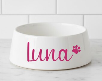 Personalized Pet Bowl Decal, Custom Name Paw Print Sticker