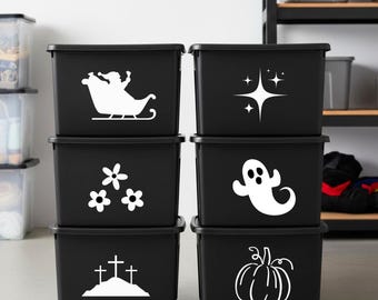 Storage Bin Decals, Holiday Storage Bin Stickers, Seasonal Organization Labels, Christmas Stickers for Storage Totes, Storage Container