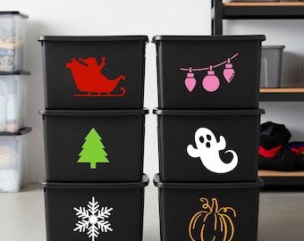 Storage Bin Decals, Holiday Storage Bin Stickers, Seasonal Organization Labels, Christmas Stickers for Storage Totes, Storage Container