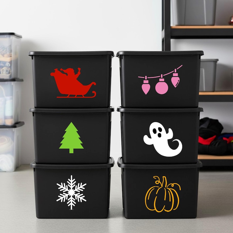Storage Bin Decals, Holiday Storage Bin Stickers, Seasonal Organization ...