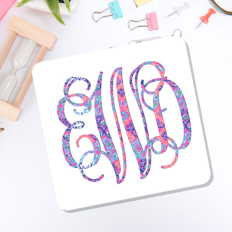 Patterned monogram decal, patterned vinyl tumbler sticker, water bottle sticker, Personalized Coffee Cup image 10
