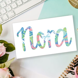 May include: A white background with the name "Nora" written in a colorful, patterned font. The letters are a mix of blue, green, pink, and white.